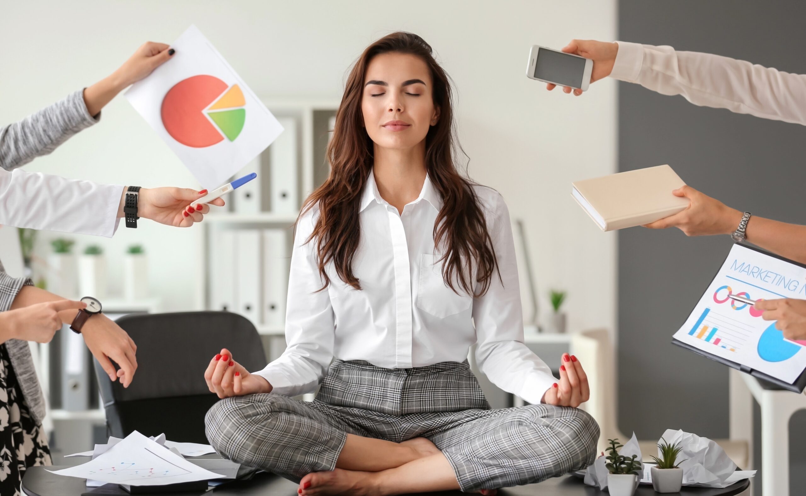 professional woman staying calm under pressure and demands